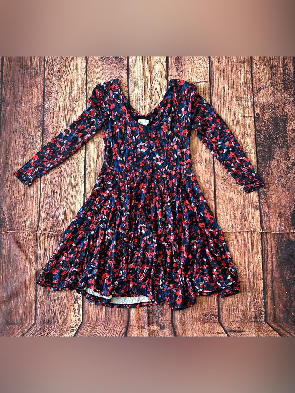Anthropologie HD in Paris Saraid Abstract Floral Long Sleeve Dress - Red/Blue⁠